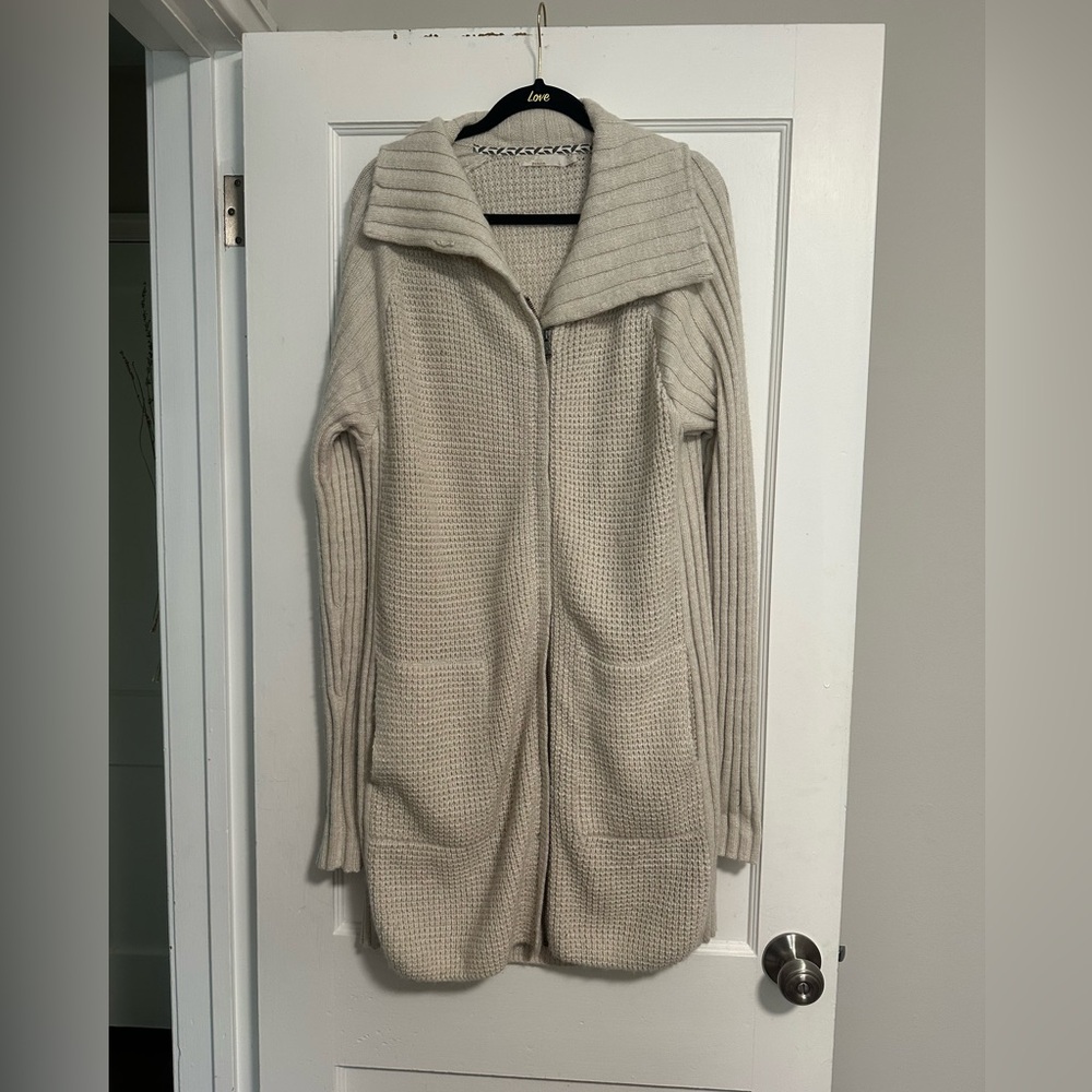 Prana Cozy Cream Zip Up Knit Midi Sweater Dress